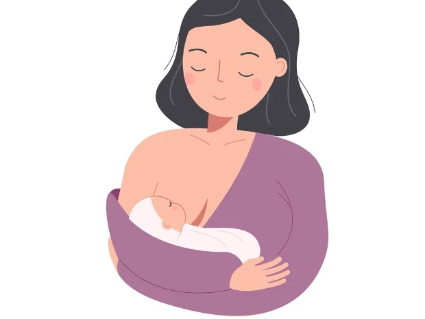Ilustração de uma mãe amamentando seu filho