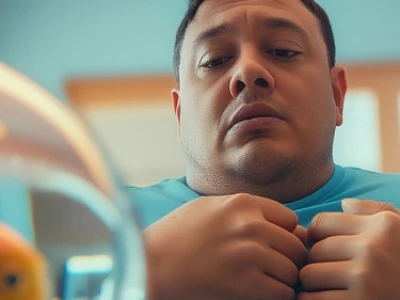 Homem com as mãos sobre a barriga inchada