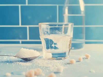 Copo de soro com colher mostrando que o soro foi feito caseiro.