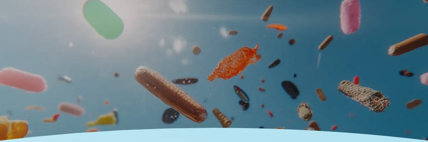 Várias pílulas coloridas submersas em água com bolhas.