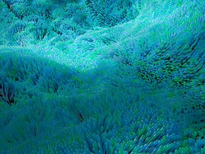 Padrão abstrato azul e verde que lembra uma superfície texturizada e fluida.