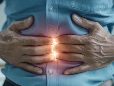 Pessoa segurando o estômago com angústia.