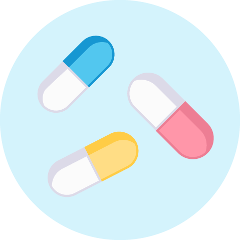 Ilustração de capsulas de remédio antibióticos, que contribuem para desregular a flora intestinal