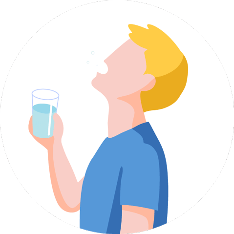 Ilustração de um garoto se hidratando, tomando um copo de água